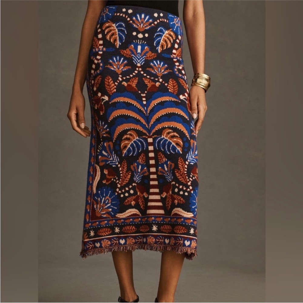 Farm Rio Nature Beauty Scarf knit Midi Skirt